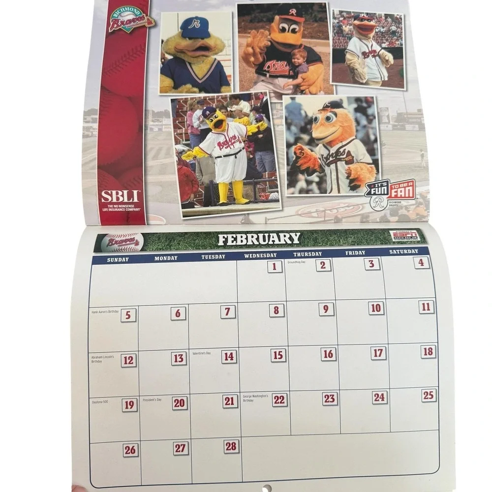Vintage 2005 Richmond Braves Wall Calendar One Size Brown Minor League‎ Baseball